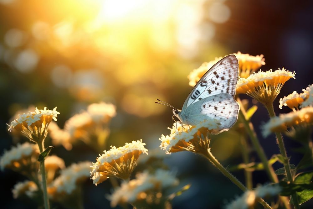 Butterfly sitting on a flower sunlight outdoors blossom.