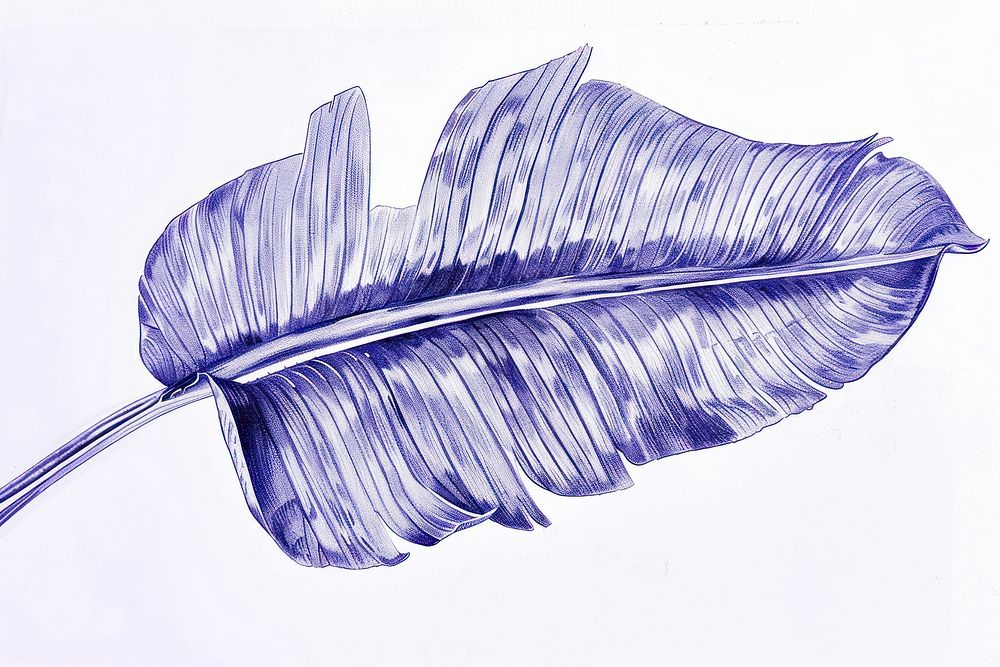 Realistic ballpoint pen drawing vintage drawing a banana leaf sketch plant paper.