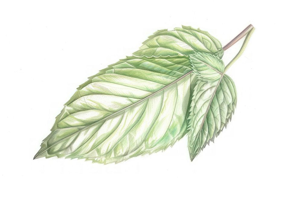 Realistic pencil drawing mint leaf pencil sketch texture plant herbs white background.
