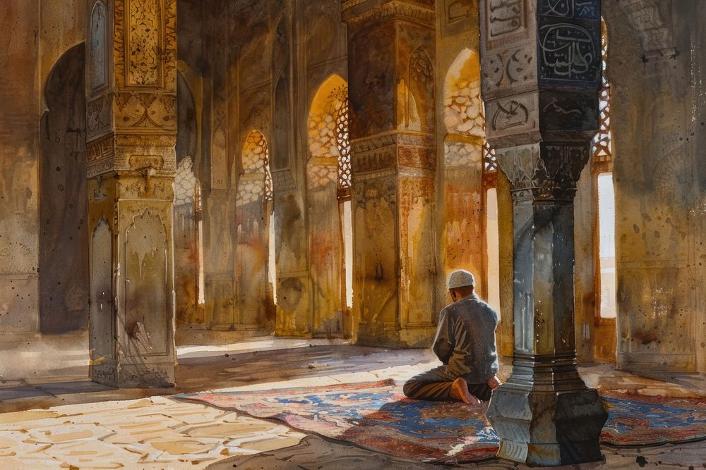 Muslim man praying architecture building adult.