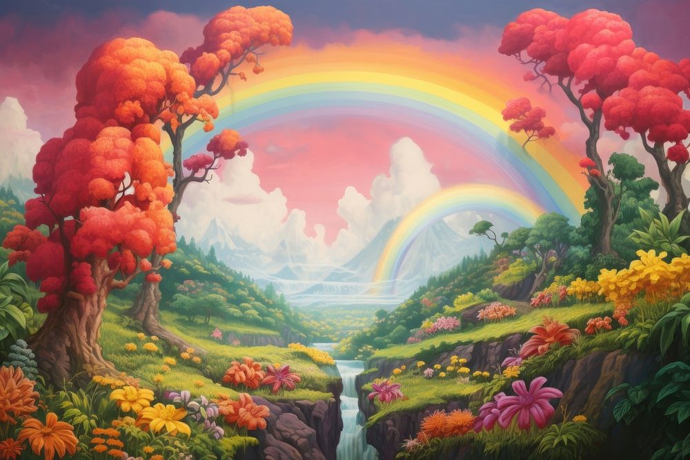 Rainbow painting landscape outdoors.
