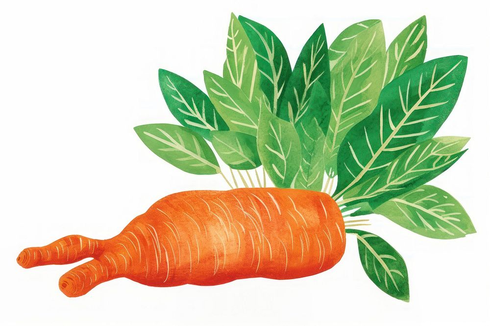 Story book colored pencil texture illustration of ginger vegetable carrot plant food.