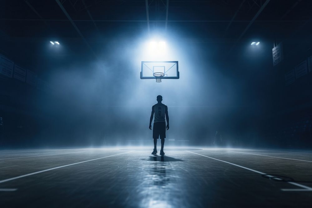 Athlete dribbling basketball sports athlete illuminated.