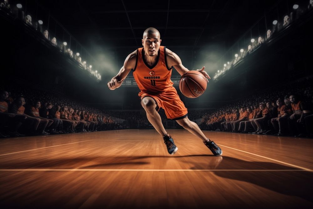 Athlete dribbling basketball sports athlete determination.