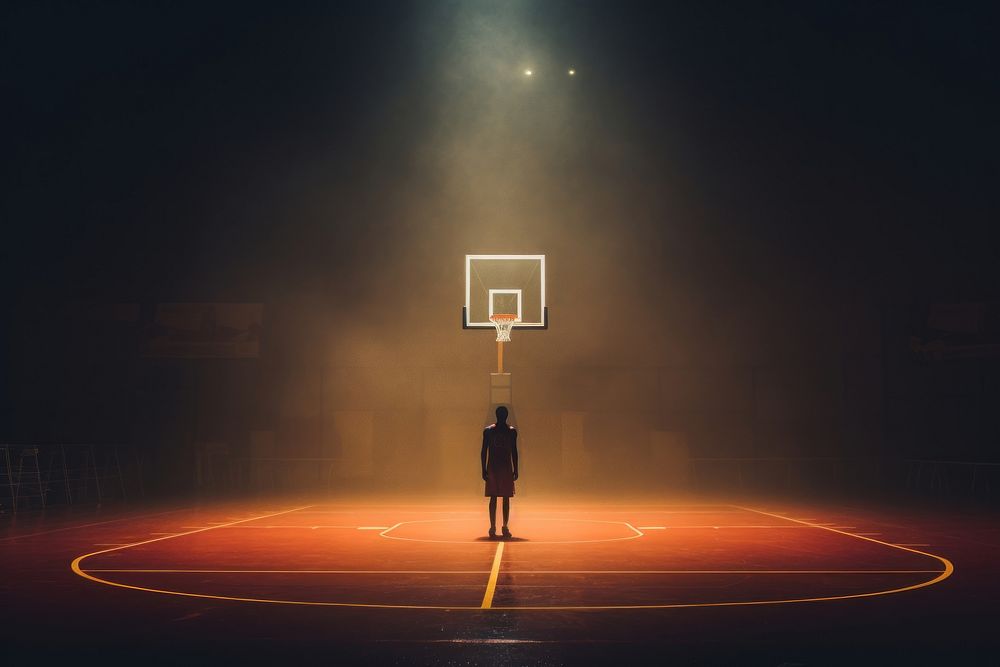 Basketball on court basketball sports illuminated.