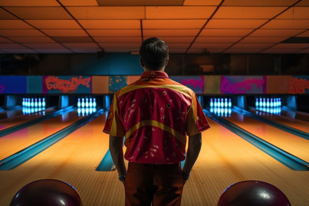 Man playing bowling recreation adult illuminated.