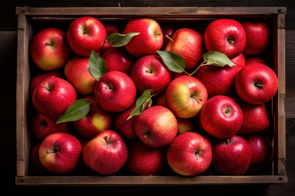 Apples in wooden box fruit plant food.