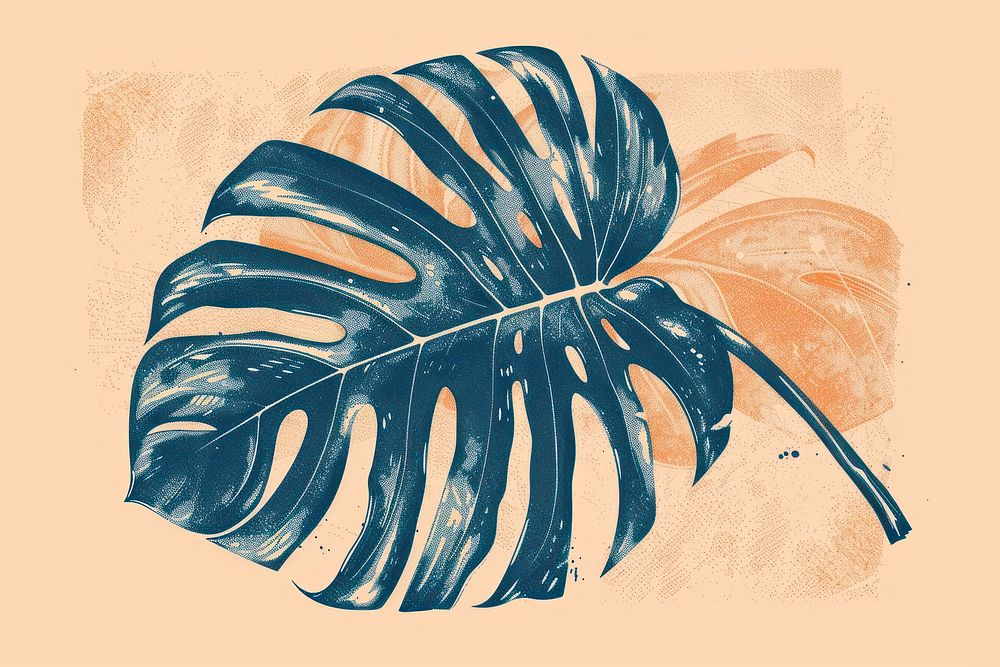 Tropical leave risograph style plant leaf pattern.