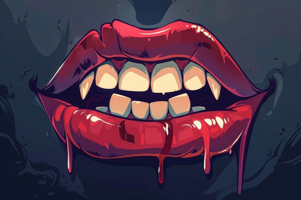 Vampire mouth with fangs teeth cartoon red.