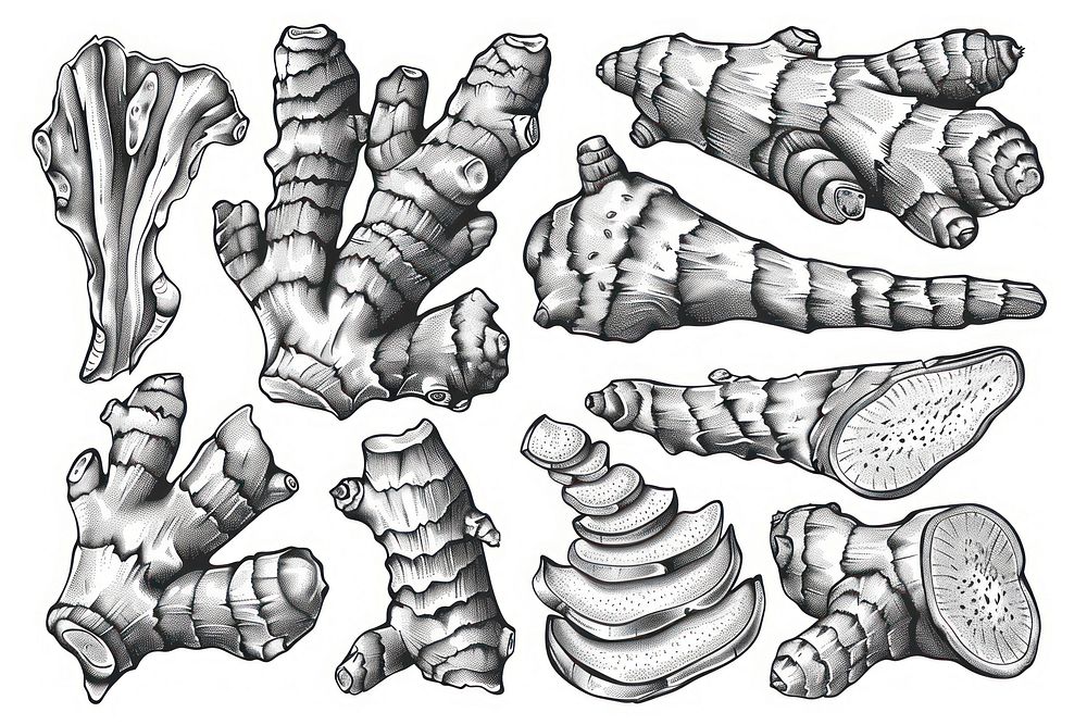 Vector hand drawn ginger pieces drawing sketch food.