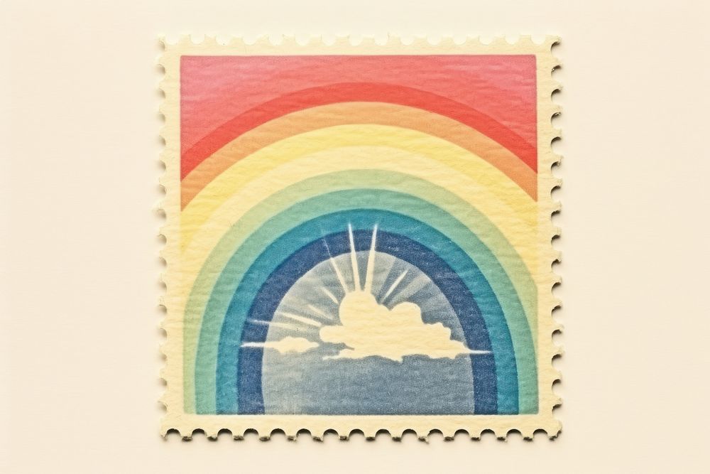 Vintage postage stamp with rainbow creativity blackboard pattern.