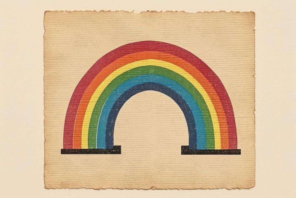 Vintage postage stamp with rainbow painting art creativity.