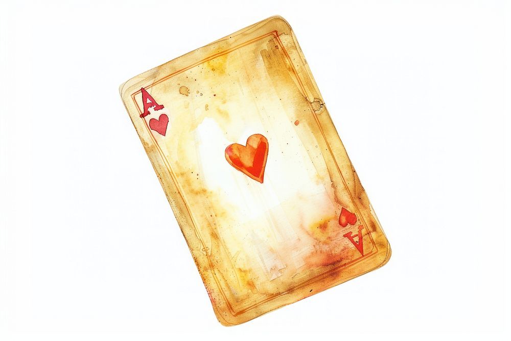 Watercolor illustration of A of deck cards heart game.
