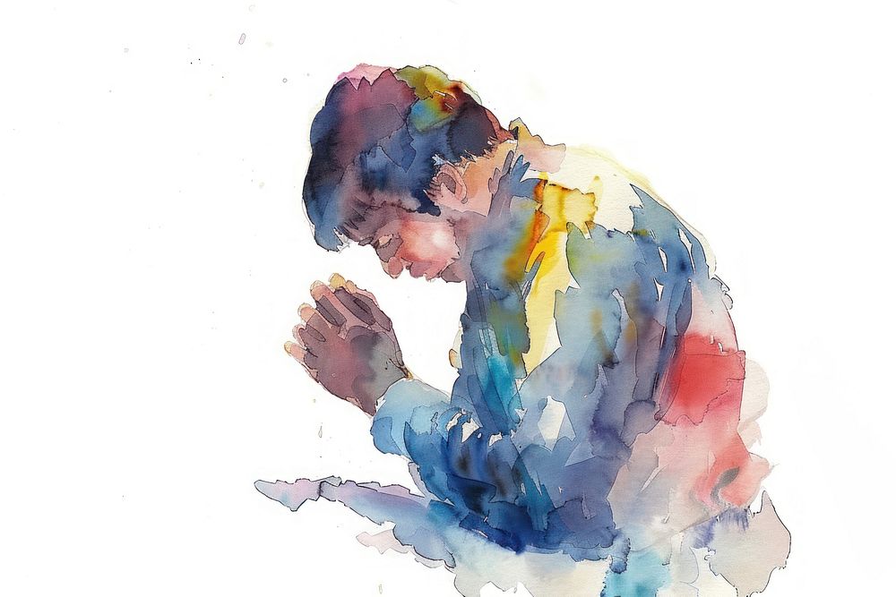 Praying man painting art white background.
