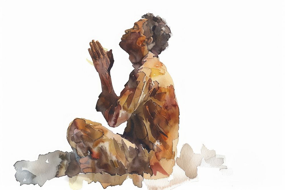 Praying man painting art white background.