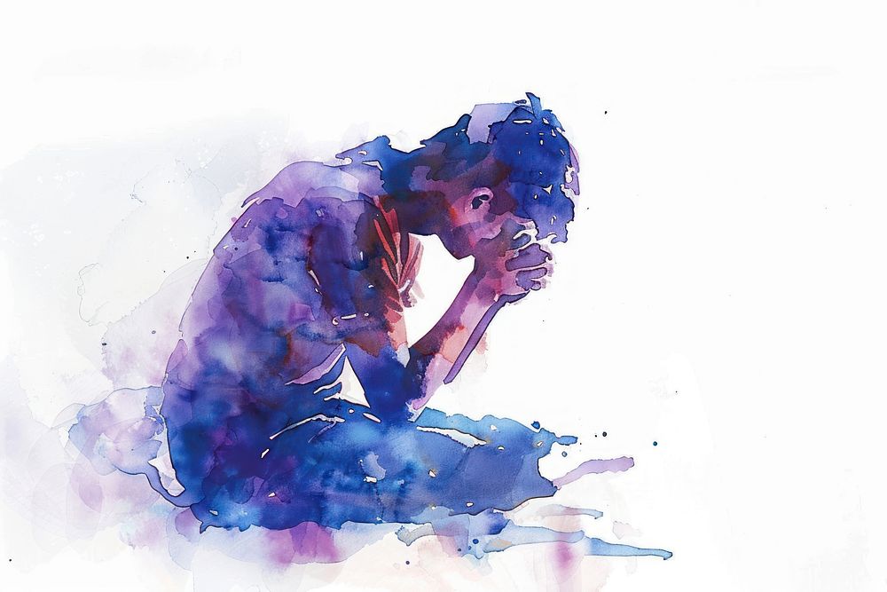 Praying man painting purple art.