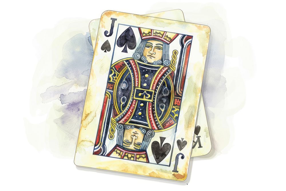 Watercolor illustration of Jack of deck gambling cards game.