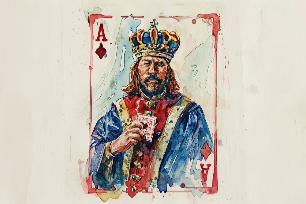 Watercolor illustration of King of deck painting drawing sketch.