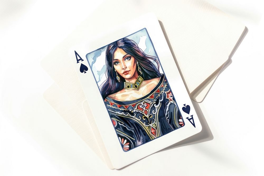 Watercolor illustration of Queen of deck adult cards art.