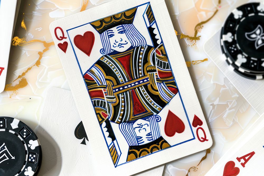 Watercolor illustration of Queen of deck gambling cards game.