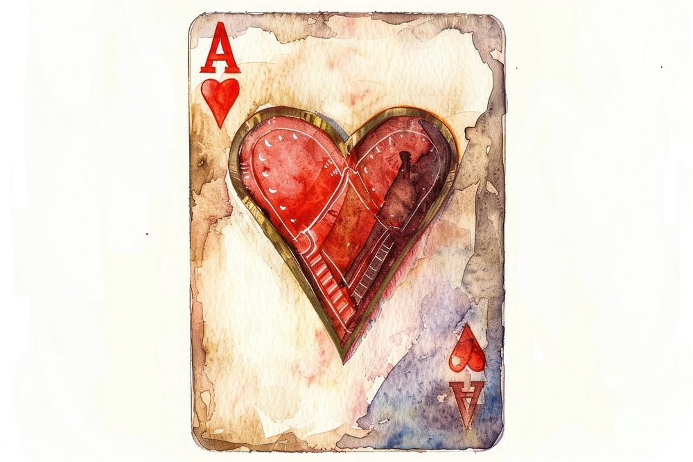 Watercolor illustration of Q of deck cards creativity gambling.