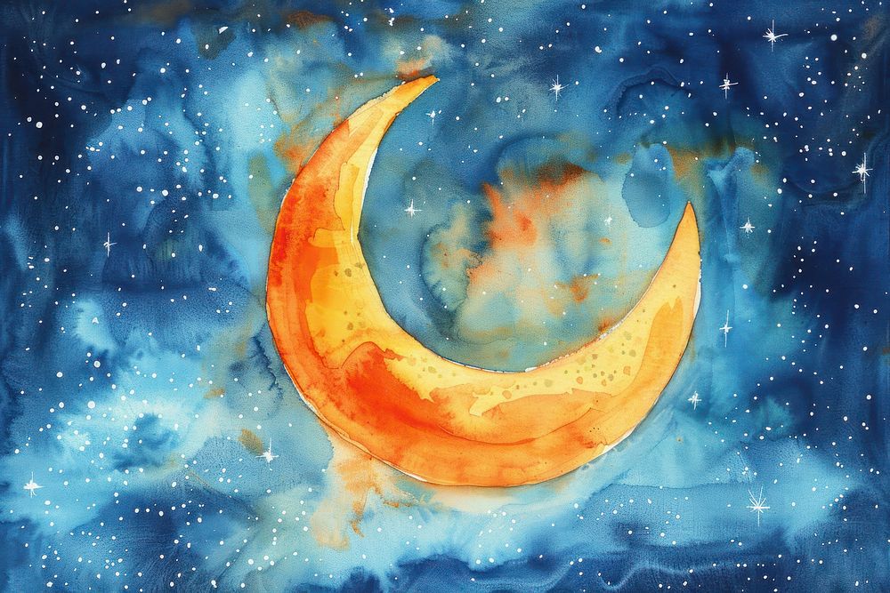 Watercolor illustration of the ramadan moon astronomy outdoors nature.