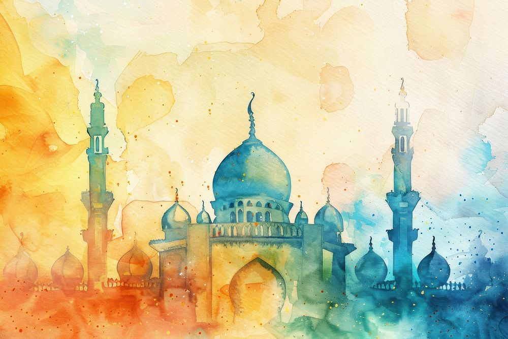 Watercolor texture of plain background ramadan architecture backgrounds building.