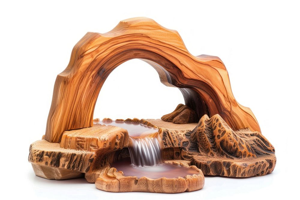 Wooden cute toy horseshoe falls wood white background waterfall.