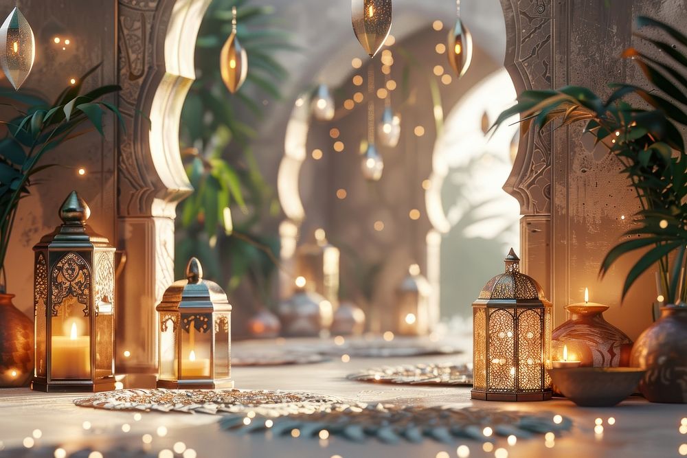 3d background ramadan christmas lighting candle.