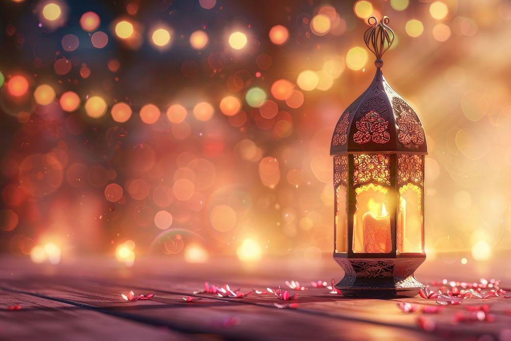 3d background ramadan lighting lantern candle.