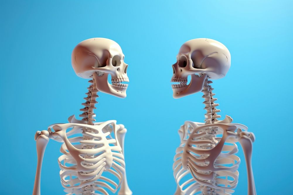 Female and male skeletons anatomy machine screw.