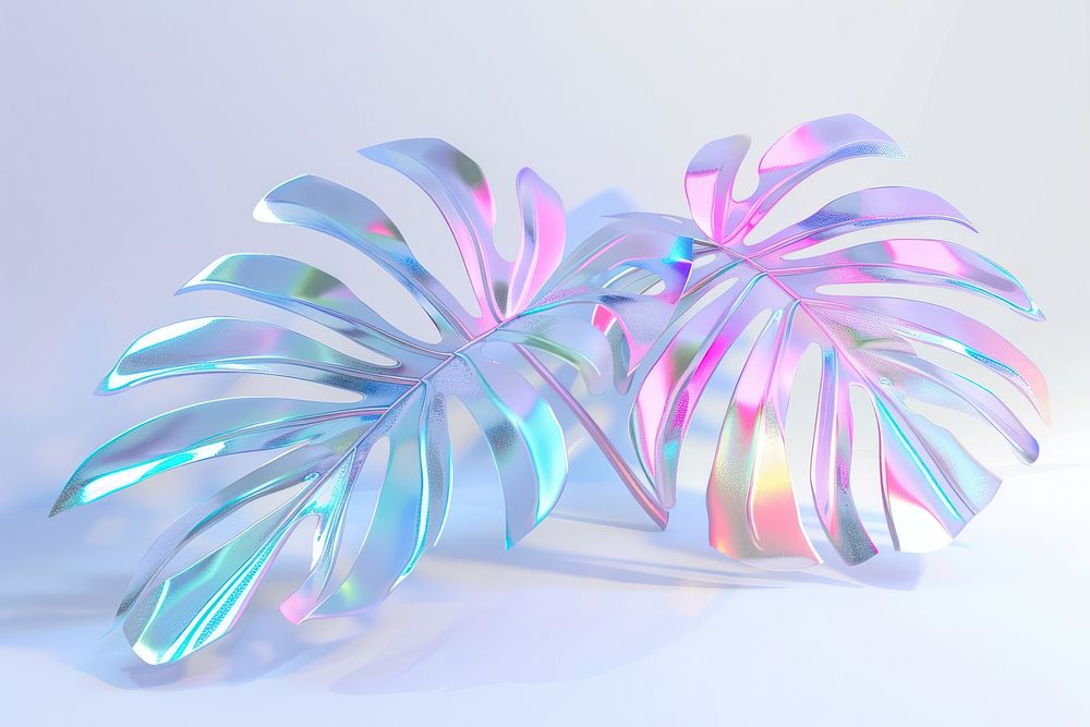 3d render of tropical leave holographic glass color graphics accessories futuristic.