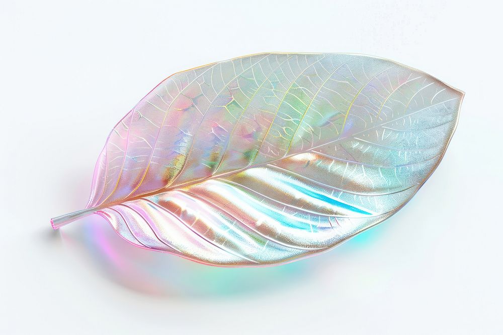 3d render of tropical leave holographic glass color jewelry plant petal.