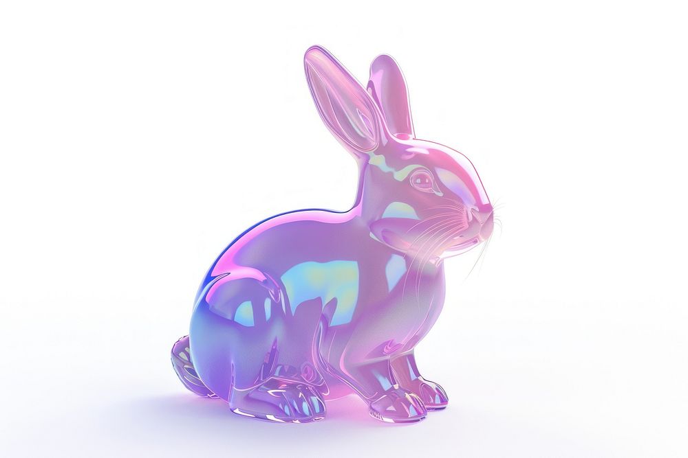3d render of bunny holographic glass color animal rodent mammal.