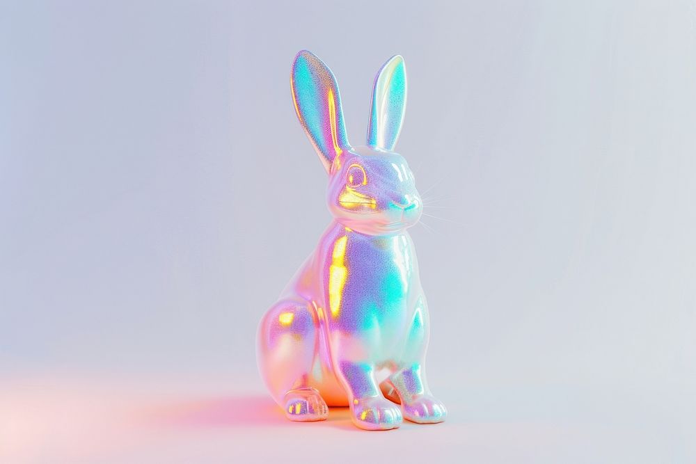 3d render of bunny holographic glass color animal rodent mammal.