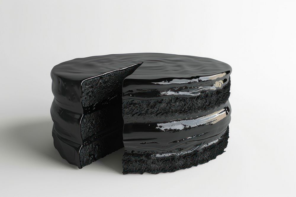3d render of cake matte black material furniture white background dessert.