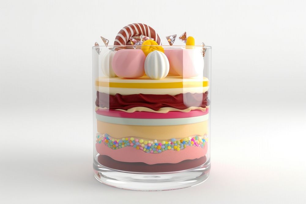 3d render of cake transparent glass dessert food confectionery.