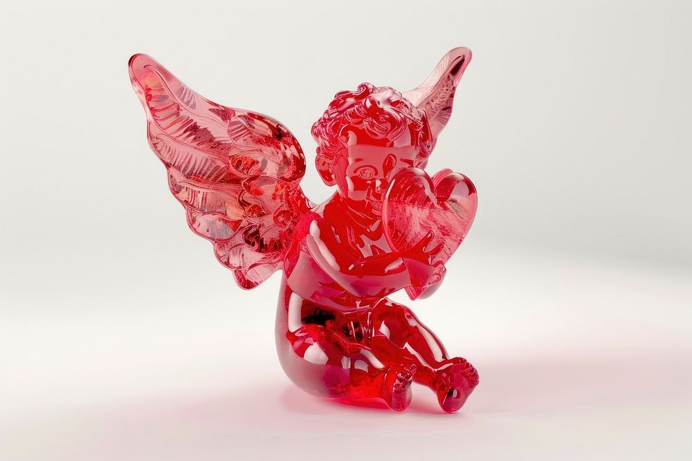 3d render of cupid transparent glass figurine toy representation.