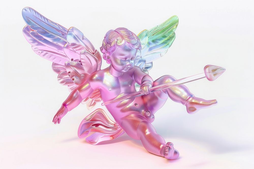 3d render of cupid holographic glass color figurine angel representation.