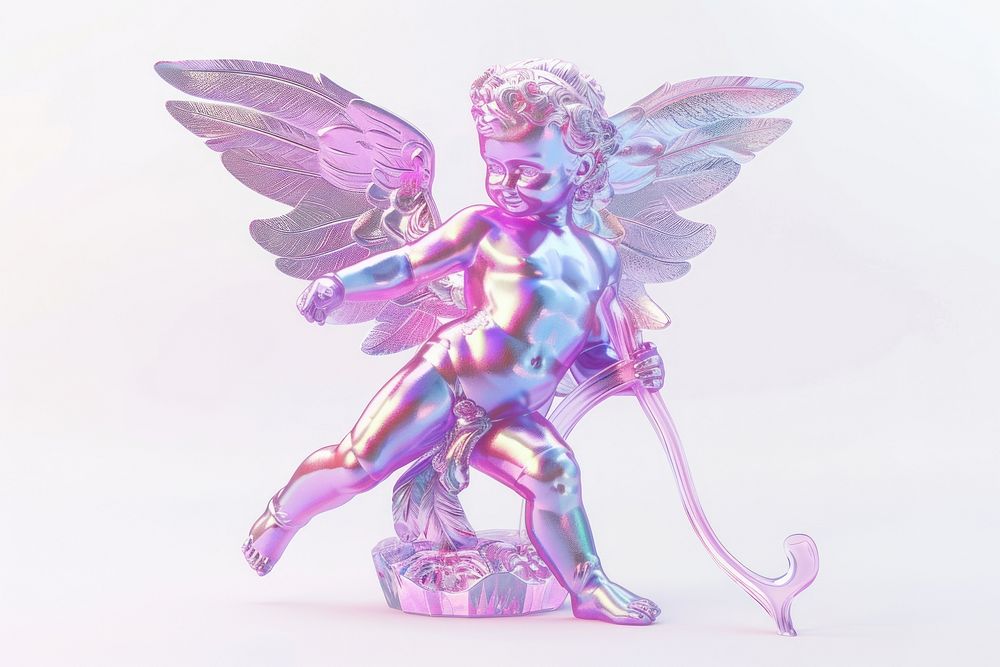 3d render of cupid holographic glass color figurine angel toy.