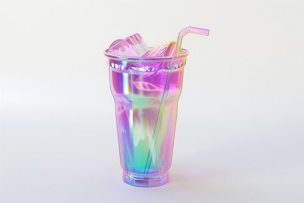 3d render of drink holographic glass color white background refreshment drinkware.