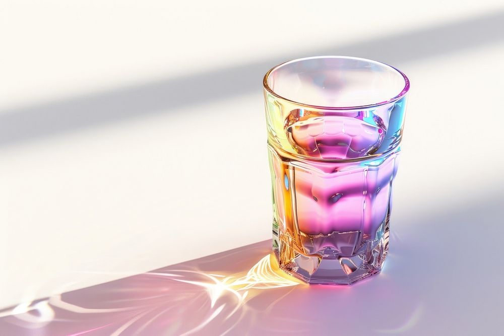 3d render of drink holographic glass color purple refreshment drinkware.