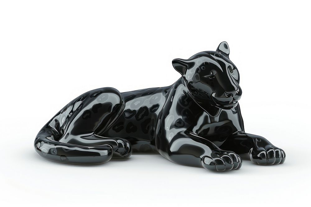 3d render of leopard matte black material wildlife figurine animal.