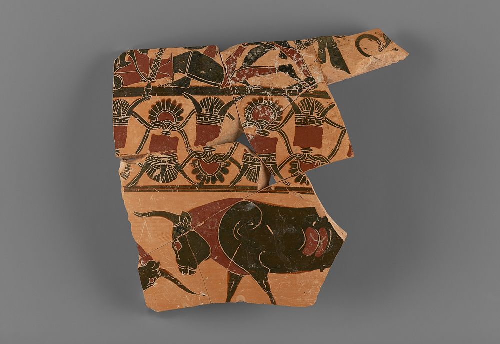 Attic Black-Figure Dinos Fragment (comprised of 7 Joined Fragments) by Kyllenios Painter