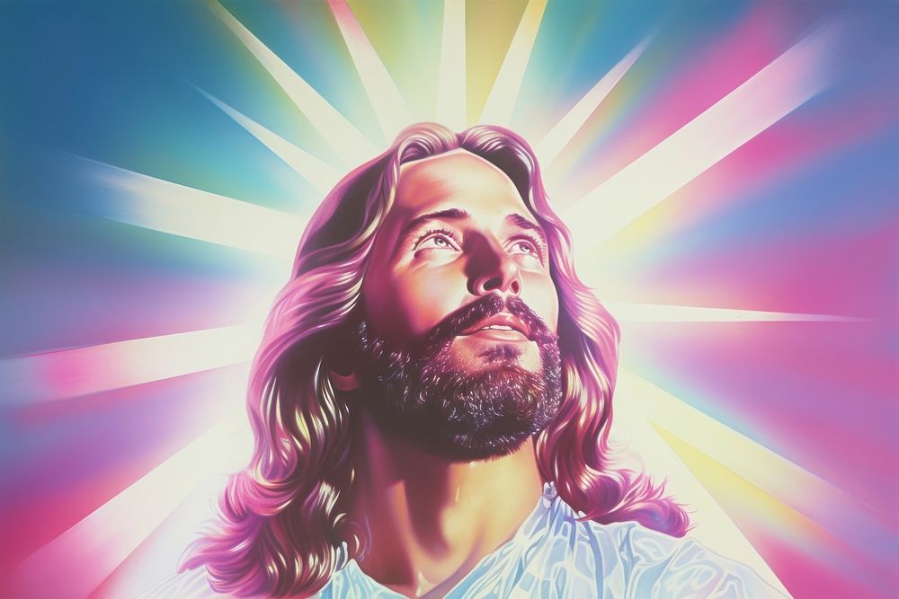 Jesus christ portrait purple beard.