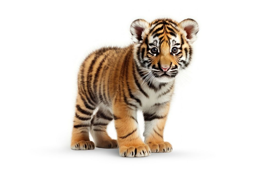 A baby tiger animal wildlife mammal white background.