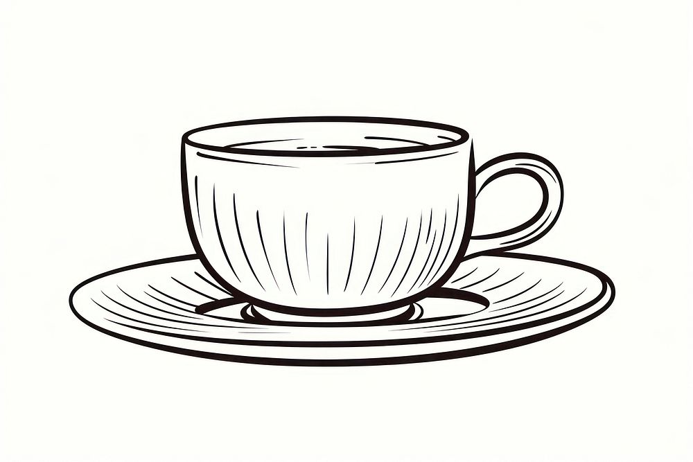 Tea cup saucer coffee sketch.