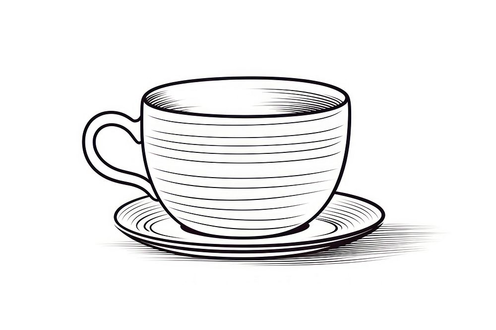 Tea cup saucer coffee sketch.