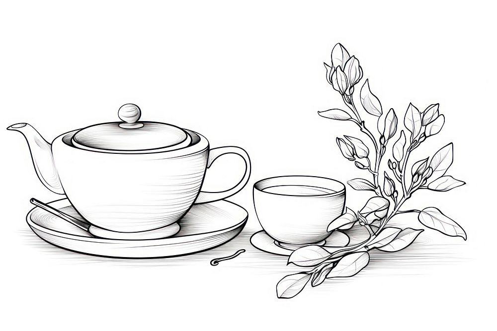 Tea sketch drawing saucer.