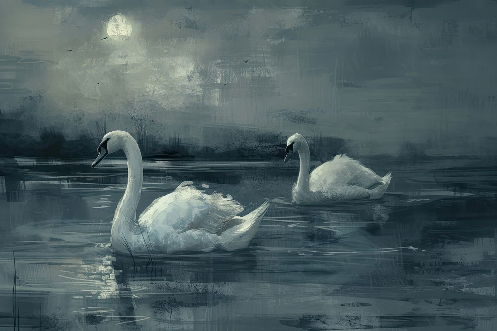 Swans painting animal bird.